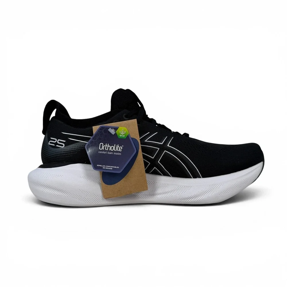 Asics Gel Nimbus 25‎ Running Shoes Womens 11.5 Wide Black White 1012B437 001